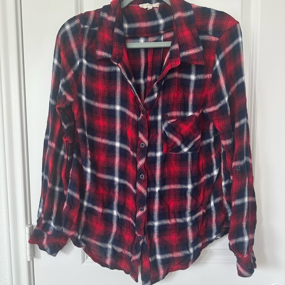 Le Lis Red and Blue Plaid Long Sleeve Top